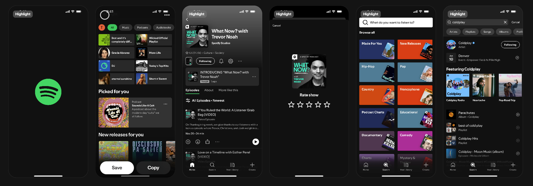 Visual direction concept Spotify showing app screens