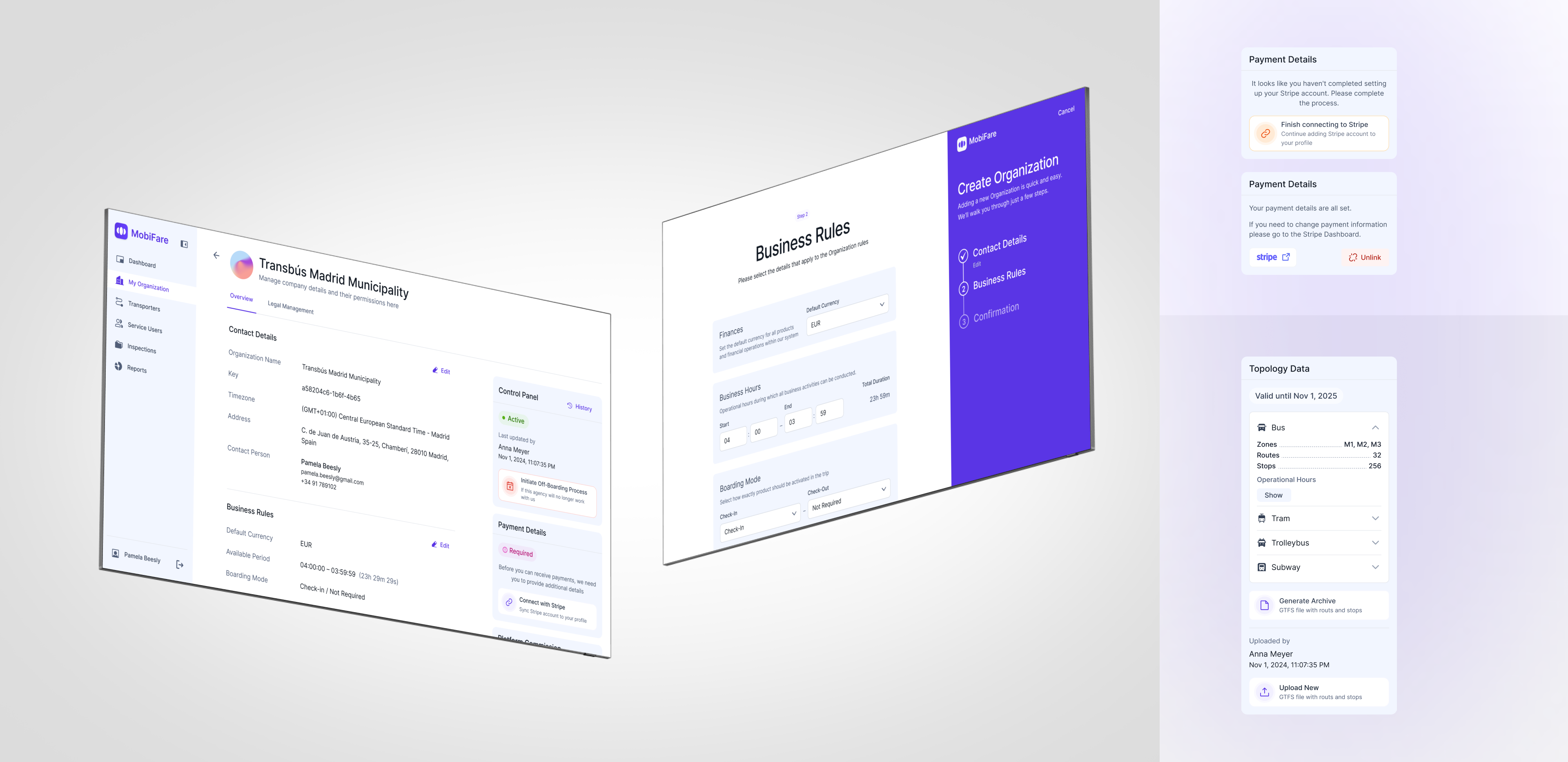 Wireframe layouts for smart ticketing interface