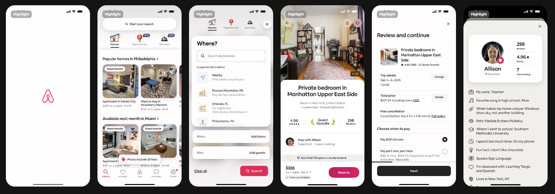 Visual direction concept Airbnb showing app screens